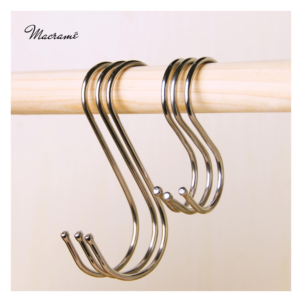 Móc inox chữ S bo tròn 2 đầu. Treo thanh gỗ Macrame, treo đồ trong gia đình