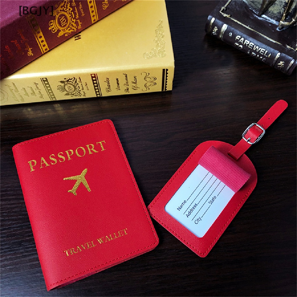 [BGJY] Simple Passport Holder And Luggage Tag Leather Travel Sets Couple Passport Cover Hot Sell