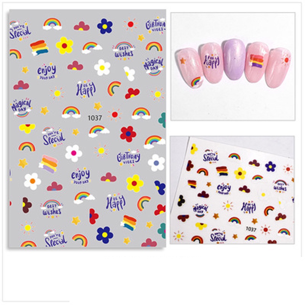 Miếng Dán Trang Trí Móng Tay Hình Gấu / Thỏ / Cầu Vồng 3D Phong Cách Hàn Quốc