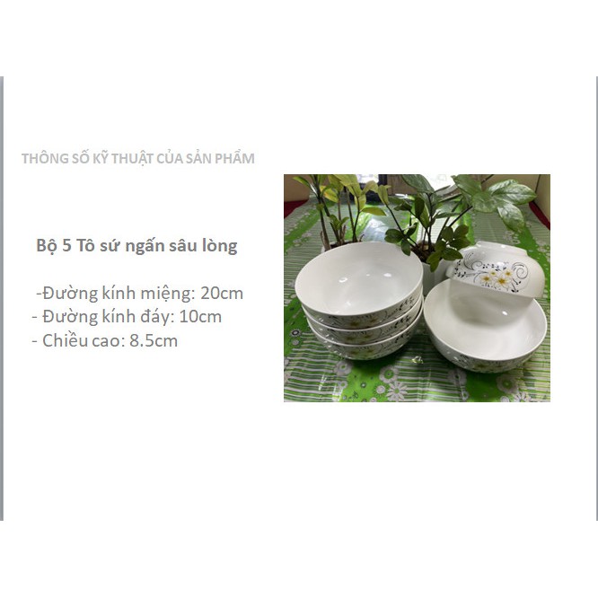 COMBO 5 Tô sứ bầu 025 cao cấp Bát Bảo hoa mai vàng đk 20cm,  bền – đẹp – rẻ, Since_1977