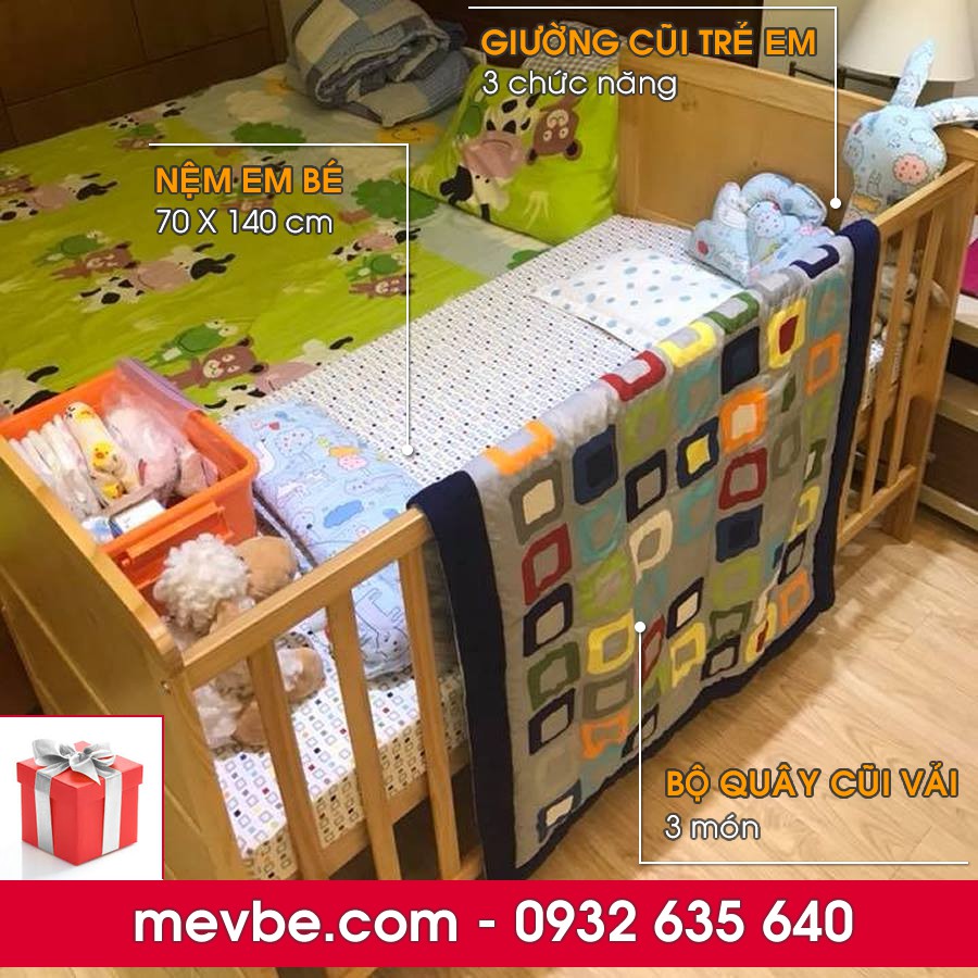 Nôi cũi, giường cũi 3 trong 1 Marlow màu gỗ tự nhiên - Mẹ Vì Bé