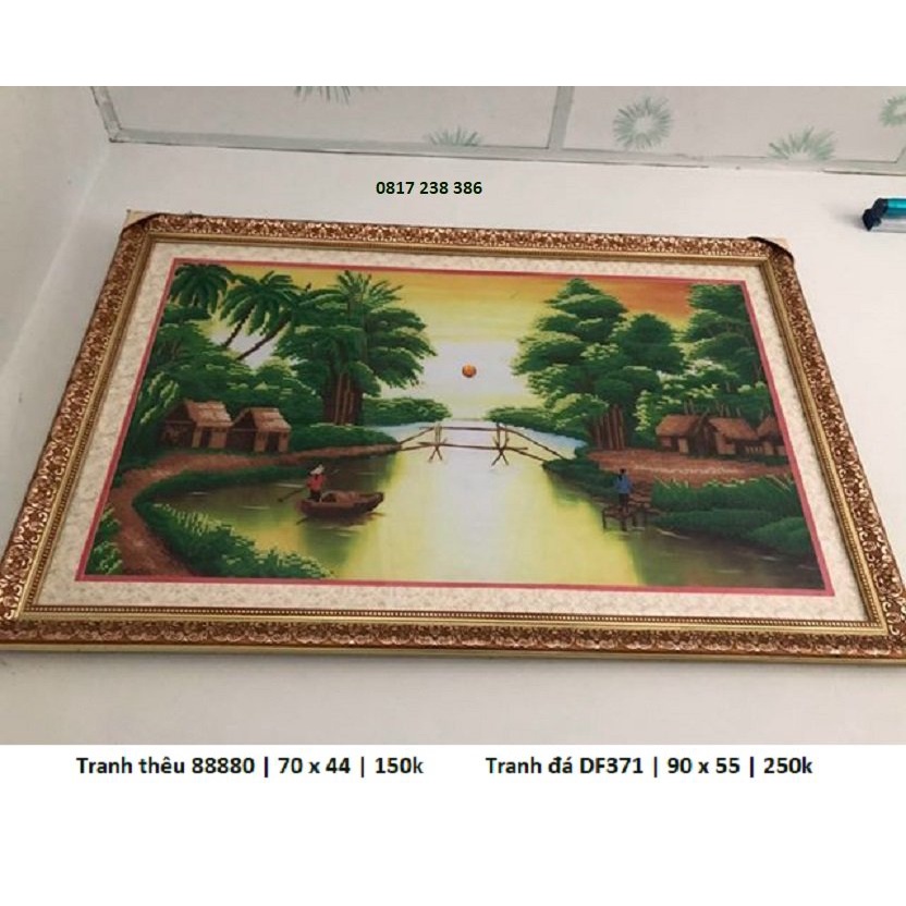 Tranh thêu chữ thập, tranh đính đá phong cảnh làng quê 88880 , DF371