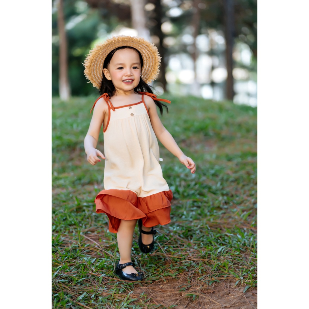 Váy đầm bé gái công chúa xinh xắn vải thô mềm nơ lưng cho bé yêu