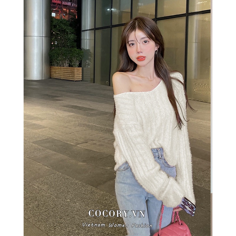 Cocory vn Áo len croptop tay dài dáng rộng thời trang Hàn Quốc cho nữ