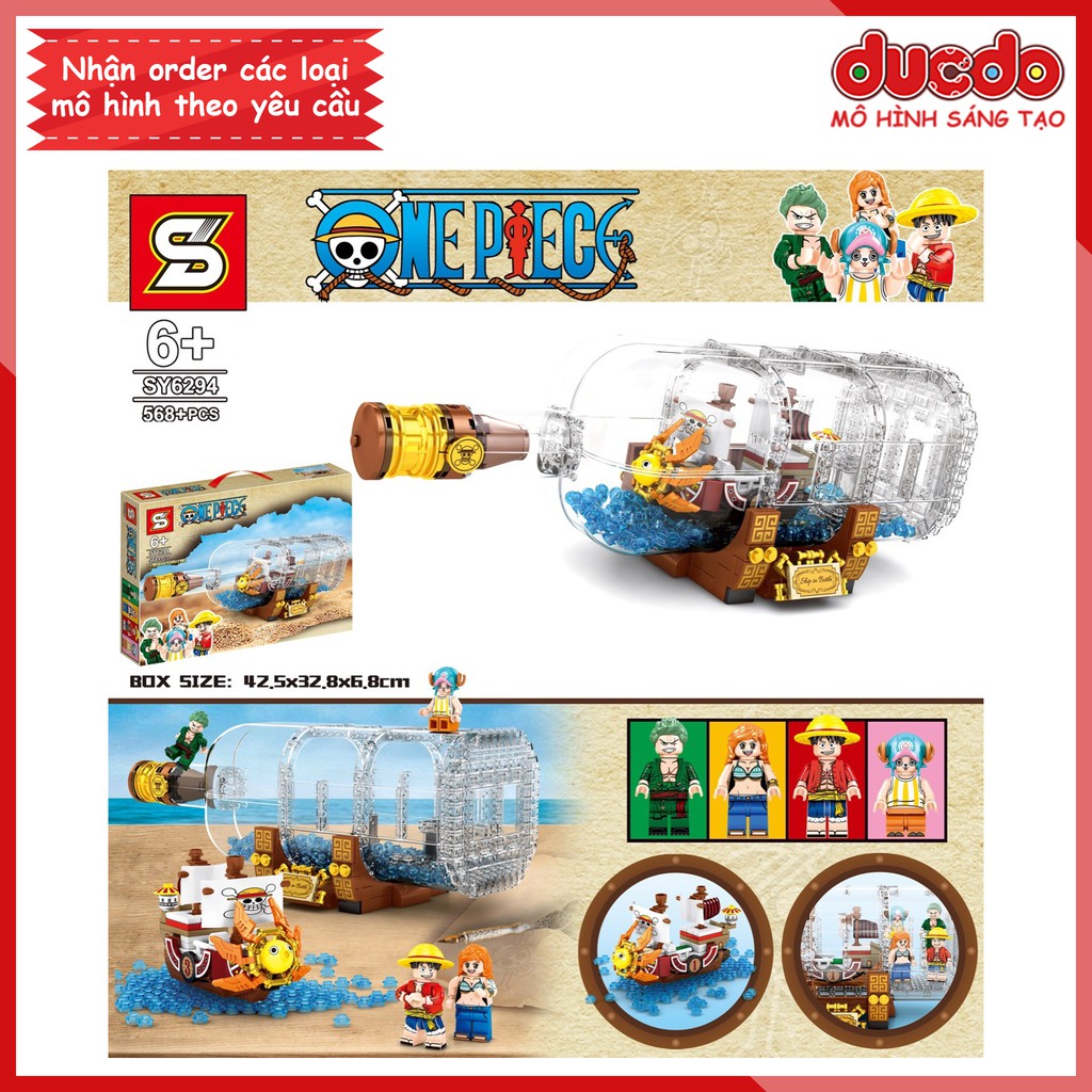 SY6294 Lắp ghép tàu hải tặc Thousand Sunny trong chai kèm 4 Minifigures - Đồ chơi Xếp hình Mô hình Mini One Piece