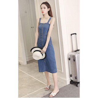 Váy jean 2 dây phối nút BD216