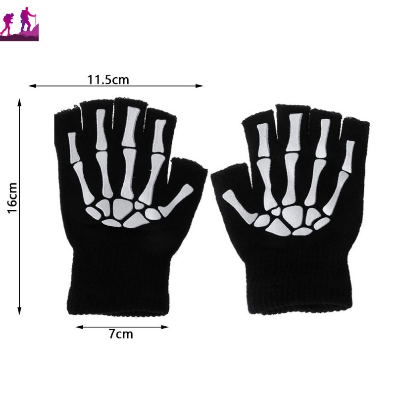 Găng Tay Chống Trượt Hở Ngón Họa Tiết Bộ Xương Phong Cách Gothic
