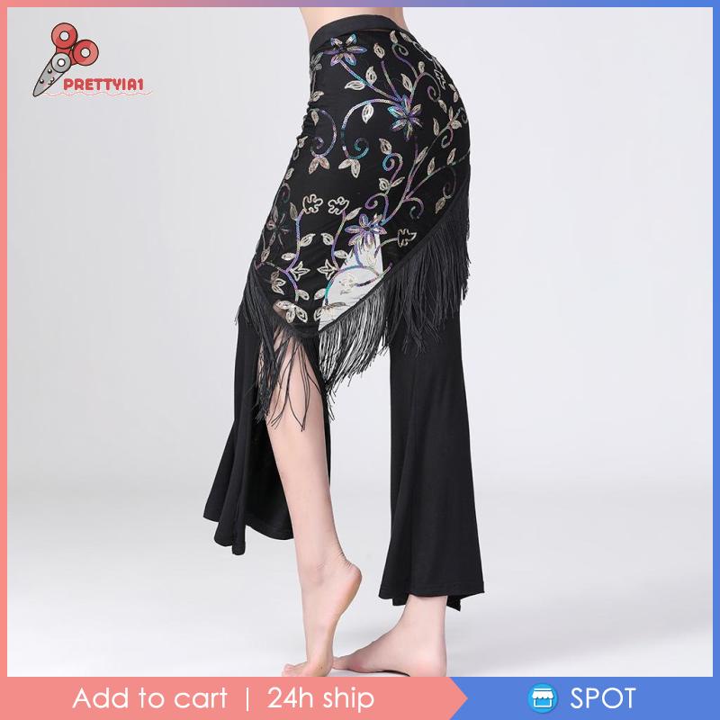 [Prettyia1] Thắt Lưng Dây Xích Tua Rua Bằng Vải Voan Đính Kim Sa Màu Đỏ Hóa Trang Múa
