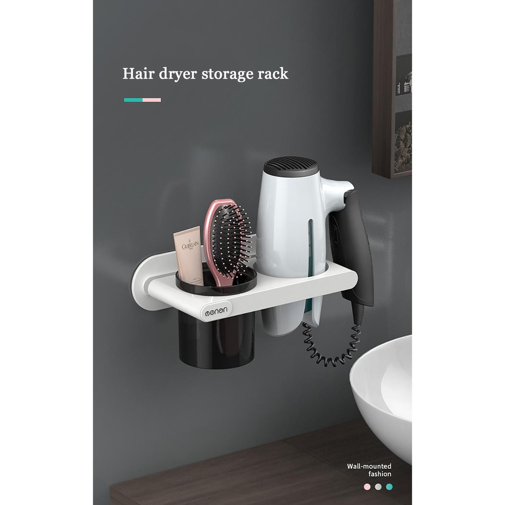[HÀNG CÓ SẴN] Giá treo máy sấy tóc kèm cốc để đổ nhà tắm chất liệu nhựa ABS dán tường - OE86