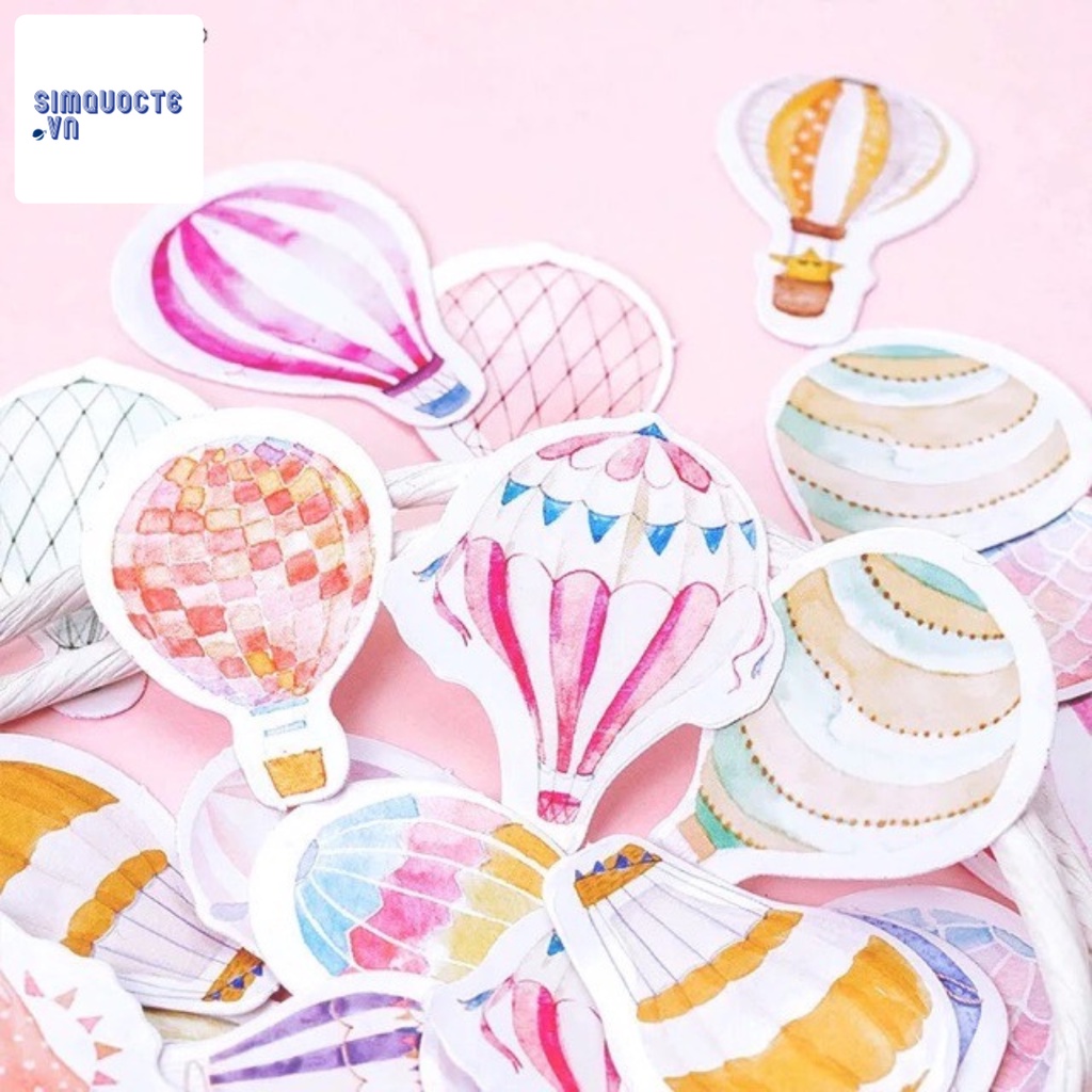 Hộp 45 miếng sticker dán hình khinh khí cầu màu hồng Box Sticker ST382