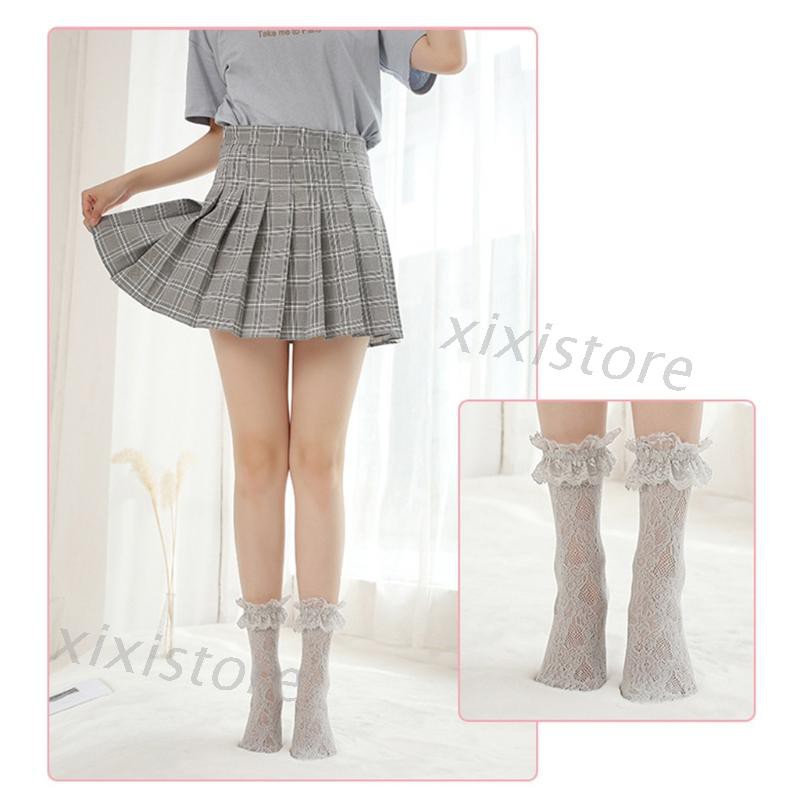 Đôi Tất Lưới Màu Trơn Trang Trí Ren Hoa Xinh Xắn Cho Nữ