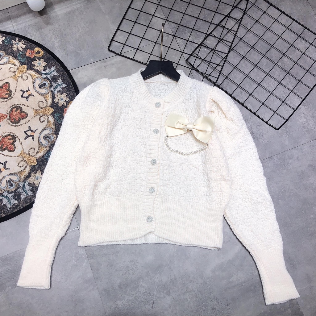ÁO len sần cài nơ cúc ngọc 3 màu xinh xắn