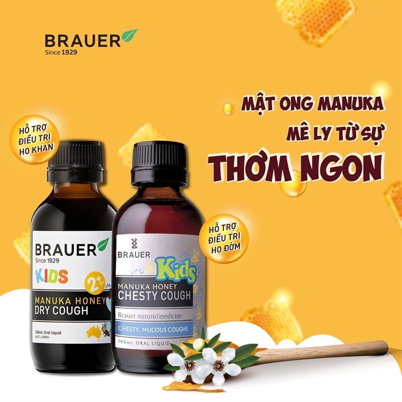 Siro giảm ho có đờm Brauer Kids Manuka Honey Dry Cough 100ml - QT029