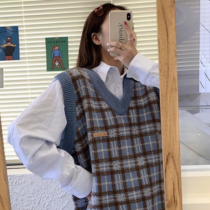 Áo gile len kẻ dáng rộng mẫu mới siêu hot,phong cách hàn quốc | BigBuy360 - bigbuy360.vn