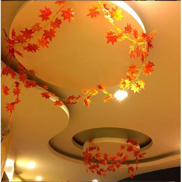 Dây lá giả dây lá phong nhân tạo dài 2m treo tường trang trí nội thất cầu thang, ban công, cửa sổ, quán cà phê, nhà hàng