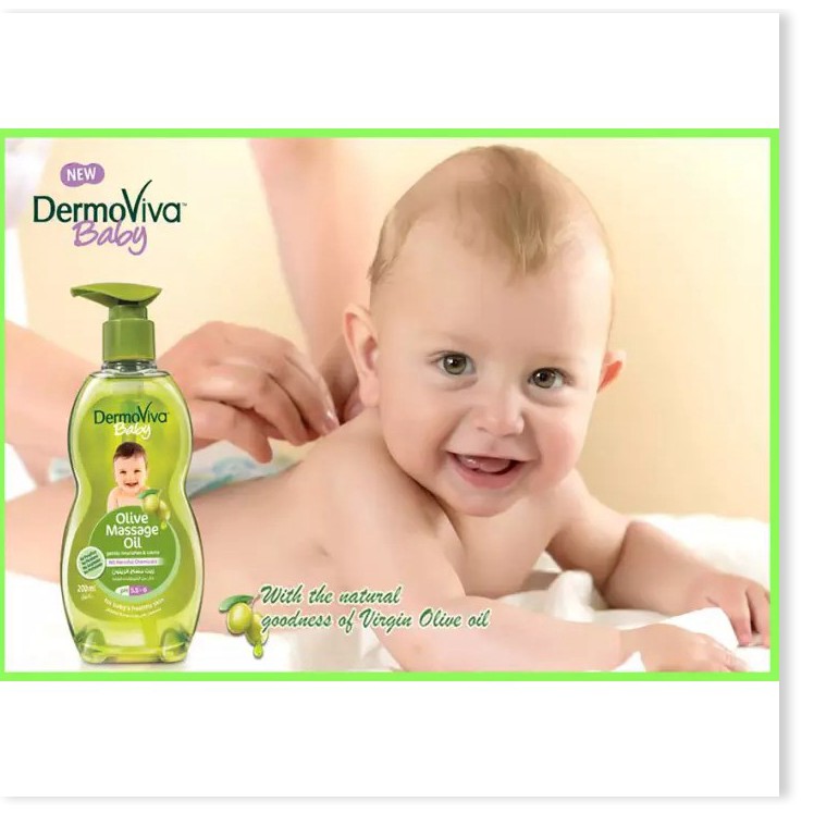 [Mã chiết khấu giá sỉ chính hãng] Dầu mát xa DermoViva chiết xuất Olive cho bé - Dermoviva Baby Olive Massage Oil 200ml