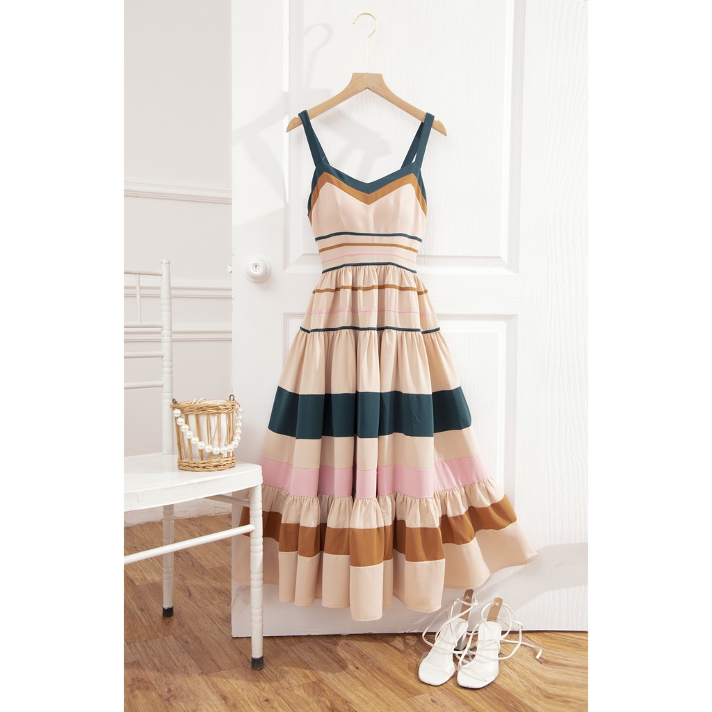 [Mã SKAMSALEP6 giảm 10% tối đa 100K đơn 150K] SÒ VINTAGE - MIA Đầm 2 dây phối màu