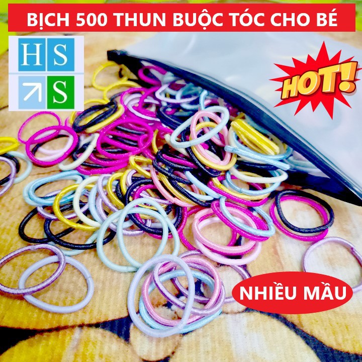 Túi 500 dây thun vải cột tóc cho bé dây chun buộc tóc kiểu Hàn Quốc nhiều mầu sắc không rối tóc co dãn tốt - HS Shop