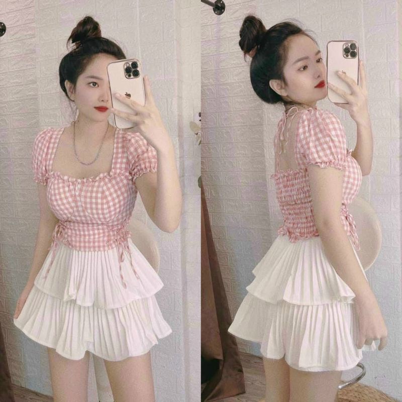 Áo sọc CARO Mod Ngực dây cột kiểu phôm ĐẸP