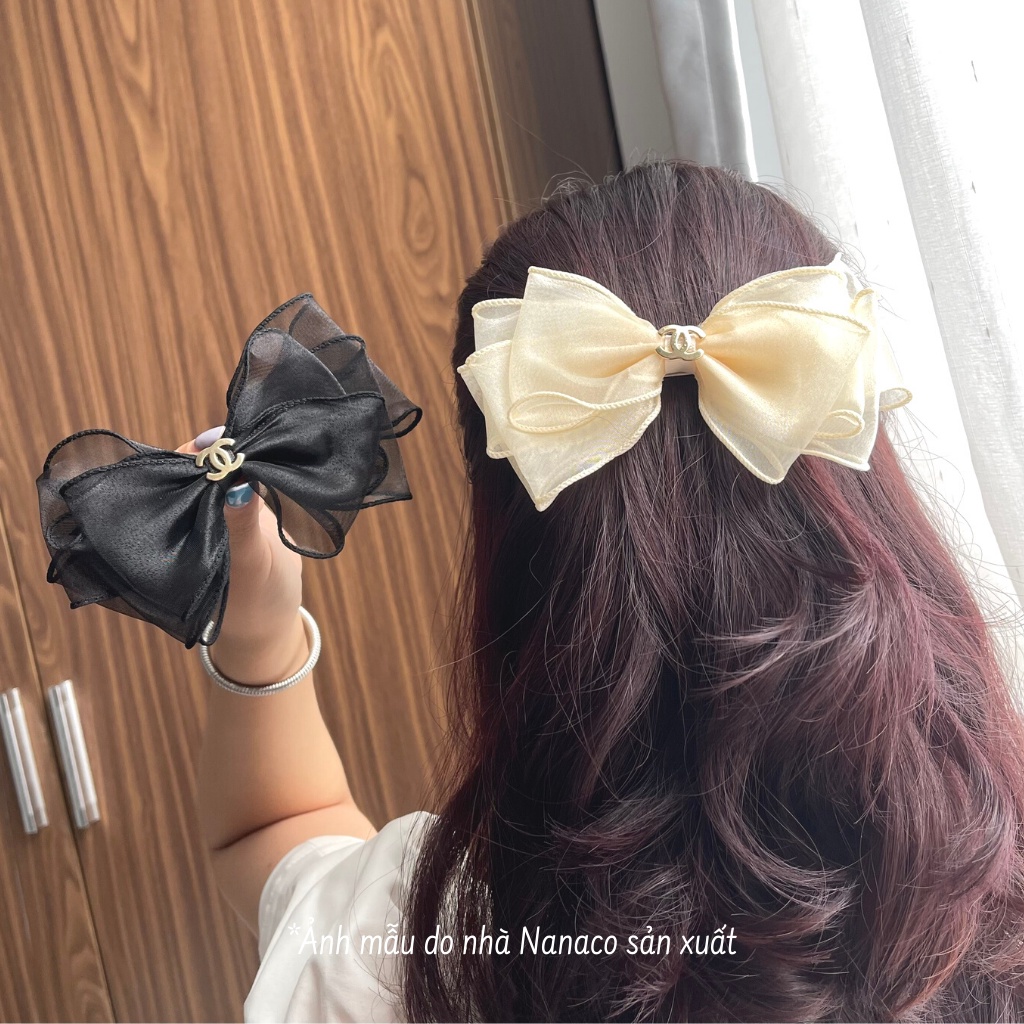 Kẹp tóc nơ nữ vải voan Hàn Quốc tiểu thư, nơ kẹp tóc nửa đầu đẹp hot trend NanaCo