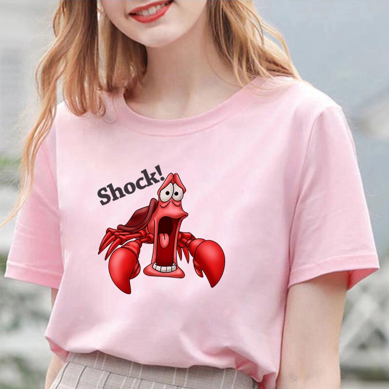 Mermaid Cute Cartoon  Pink Tshirt Harajuku Women Kawaii T-shirts Lovely Cartoon Female Printed Casual T-shirt