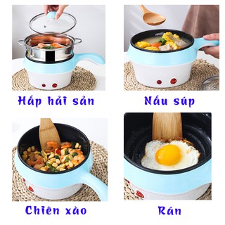 [ BH 3Tháng] Nồi lẩu mini 💥 nồi  mini đa năng dùng Xào - Hấp - Dán - Chiên - Sốt 💥 có khay hấp có tay cầm tiện lợi