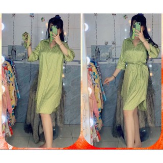 Đầm sơ mi tay lỡ vải gấm
