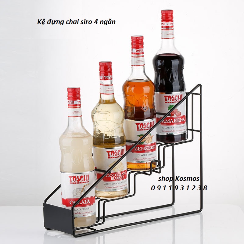 Kệ đựng chai siro 4 ngăn TOSCHI, MONIN, Torani, Davinci, Trendy - đa năng (để gia vị, rượu vang...)
