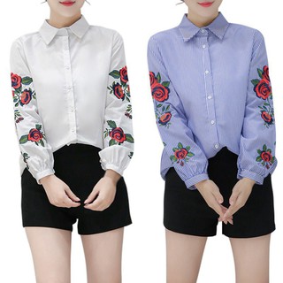 Áo sơ mi nữ tay dài thêu hoa