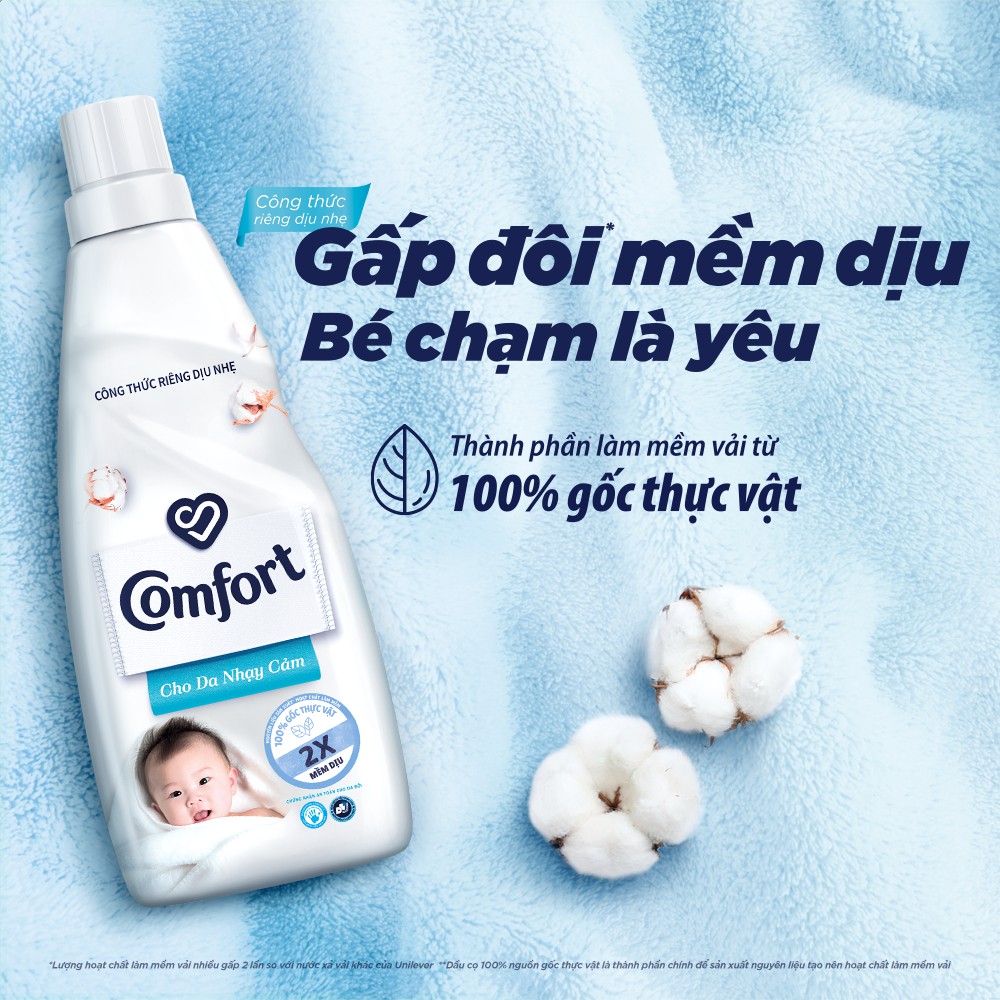 Combo 2 Nước xả vải Comfort Cho Da Nhạy Cảm Túi 3.8L - Phù hợp với cả em bé