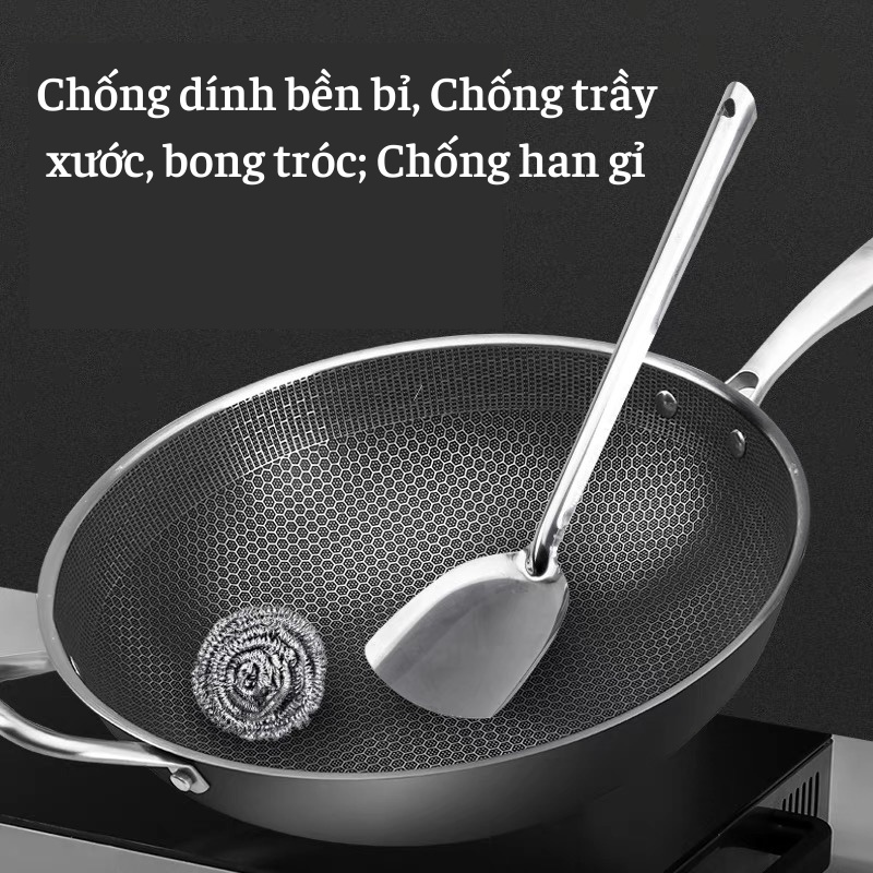 Chảo Tổ Ong 5 Lớp Chất Liệu Inox 304 Sâu Lòng Siêu Chống Dính 2 mặt khắc laser tổ ong 32cm