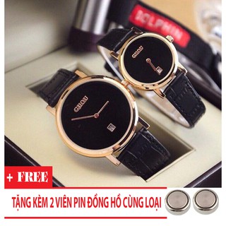 Đồng hồ cặp nam nữ dây da Guou Cực Đẹp + Tặng Kèm 2 Viên Pin Đồng Hồ