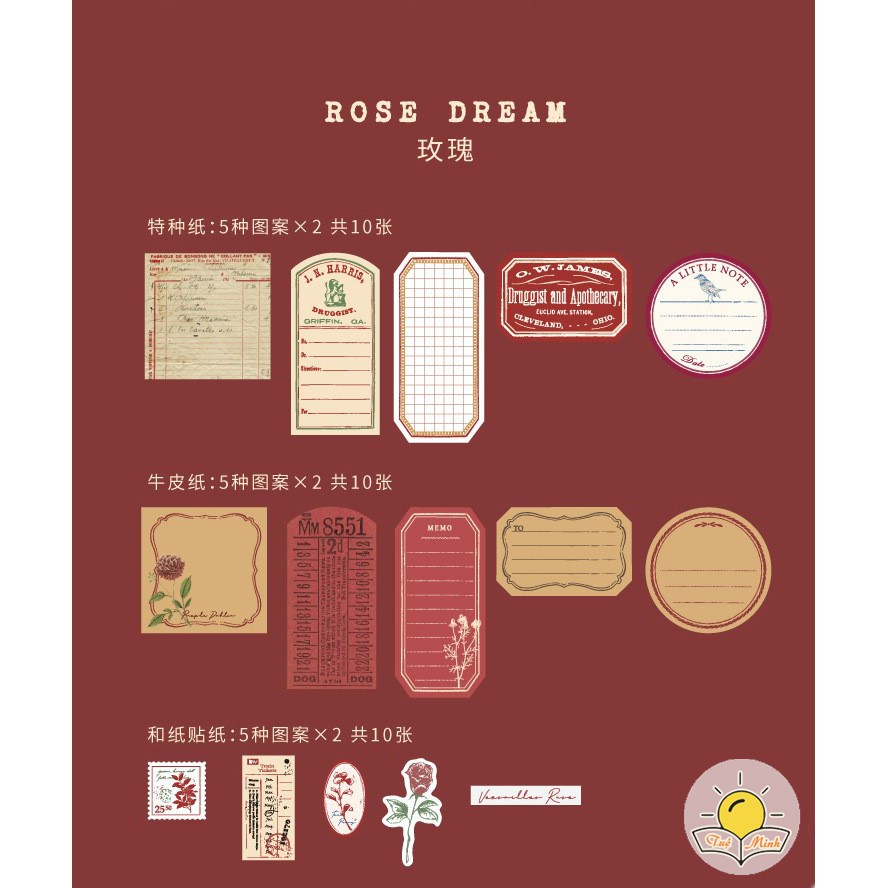 Set 30 Tag giấy list kèm sticker hình ghi chú memo STI27