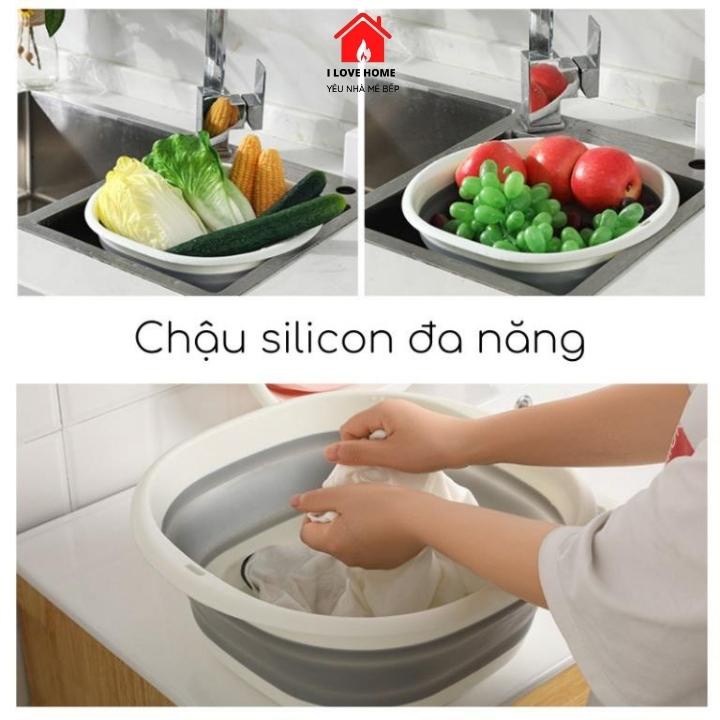 Chậu gấp gọn thau xếp gọn đa năng tiết kiệm không gian chất liệu nhựa slicon