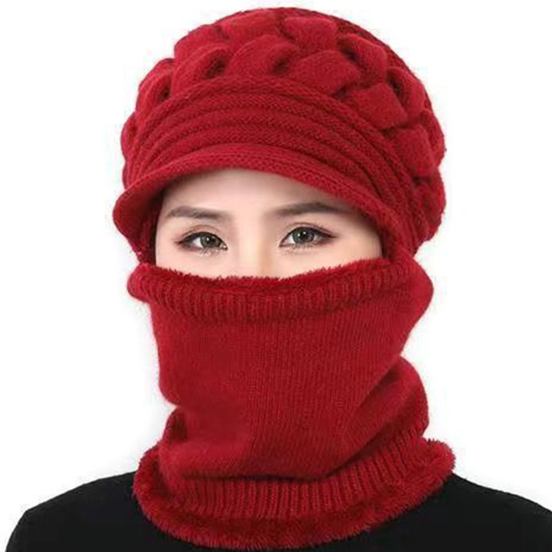 Mũ beanie Kèm Khăn Choàng Cổ Giữ Ấm Mùa Đông Dành Cho Nữ