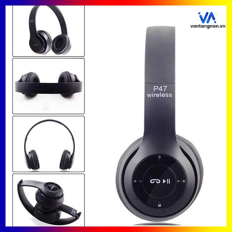 Tai Nghe Chụp Tai Bluetooth P47, Tai Không Dây Có Mic, Có Thẻ Nhớ, Âm Bass Cực Chất, Nghe Nhạc Cực