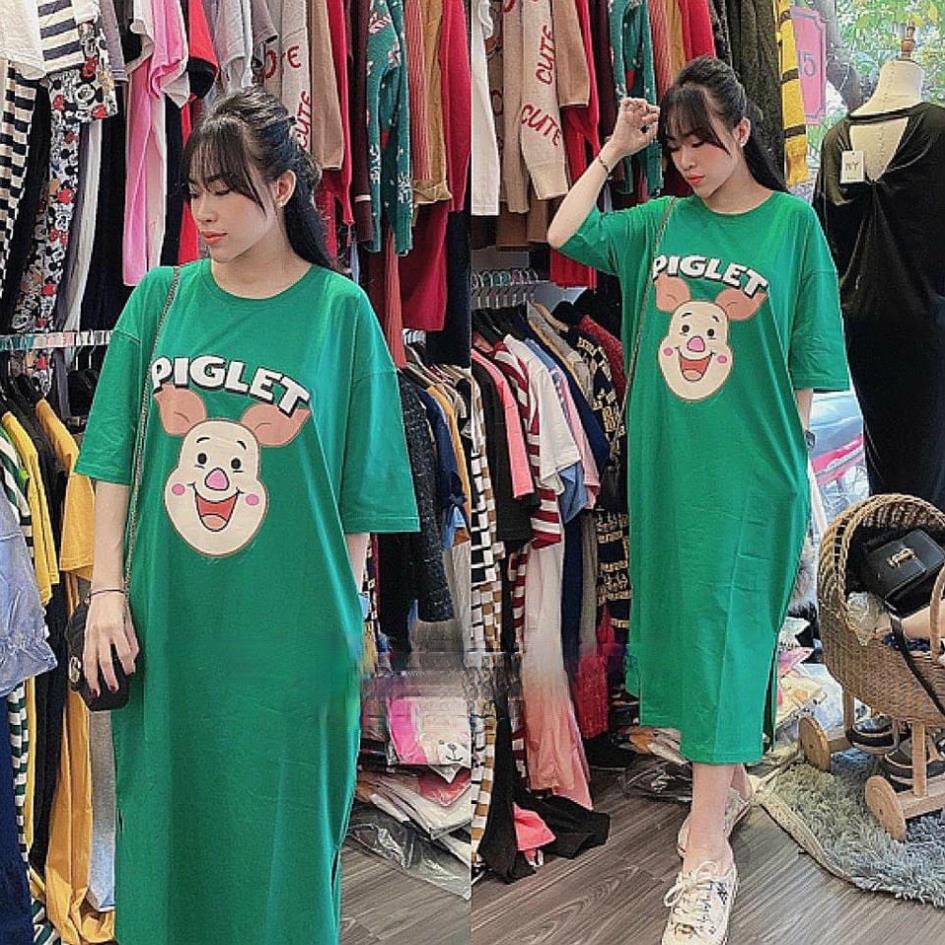 Đầm bầu suông PIGLET chất cotton thoáng mát váy suông dáng dài 3 màu đáng yêu