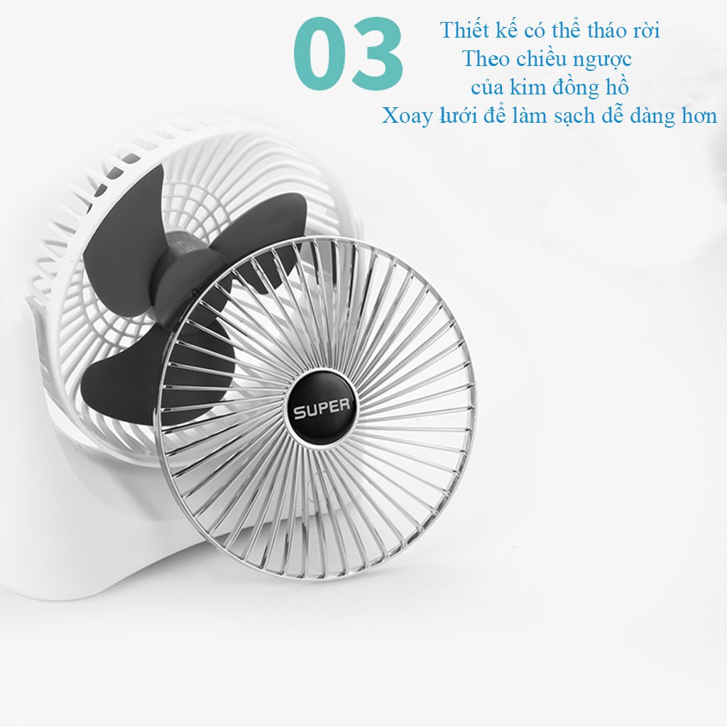 (Dùng 5h-6h) Quạt Sạc Tích Điện Để Bàn Super 3 Chế Độ Mát, Để Bàn Làm Việc, Văn Phòng.... (BH 12 Tháng) | BigBuy360 - bigbuy360.vn
