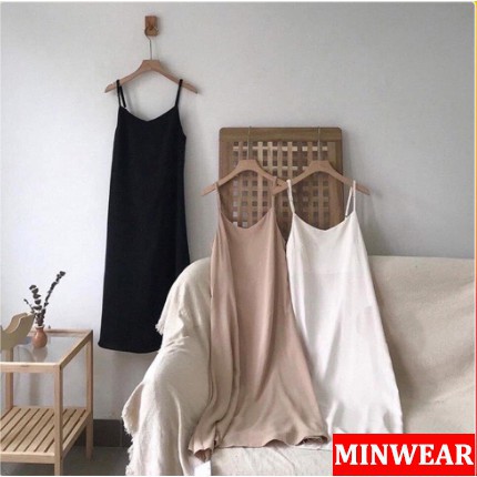 Váy 2 dây , đầm suông - chất đũi lụa trơn basic nữ nhiều màu form rộng bầu mặc thoải mái - Minwear | BigBuy360 - bigbuy360.vn