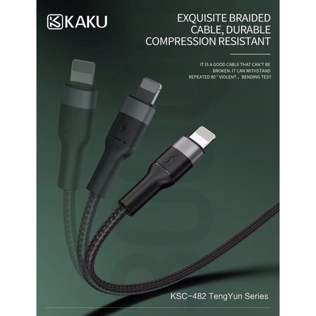 Cáp sạc 3 đầu Kaku 481 sạc nhanh 3.2A cùng lúc nhiều máy