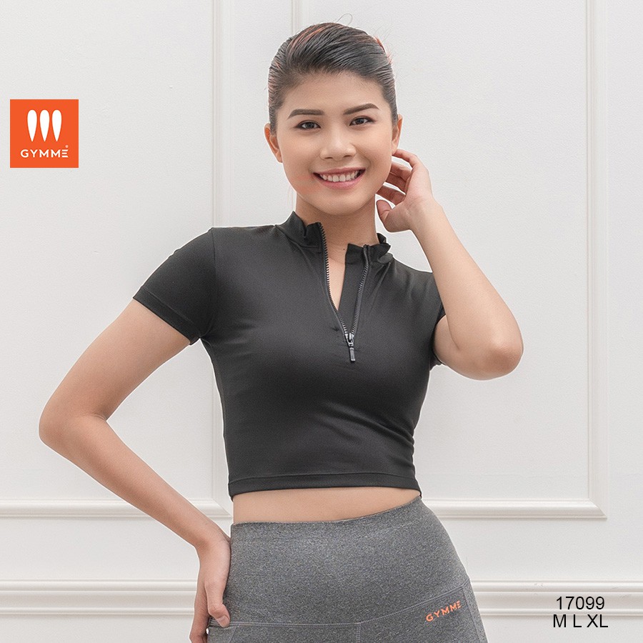 Áo tập gym yoga thể thao dáng croptop tay ngắn GYMME cổ cao - 17099