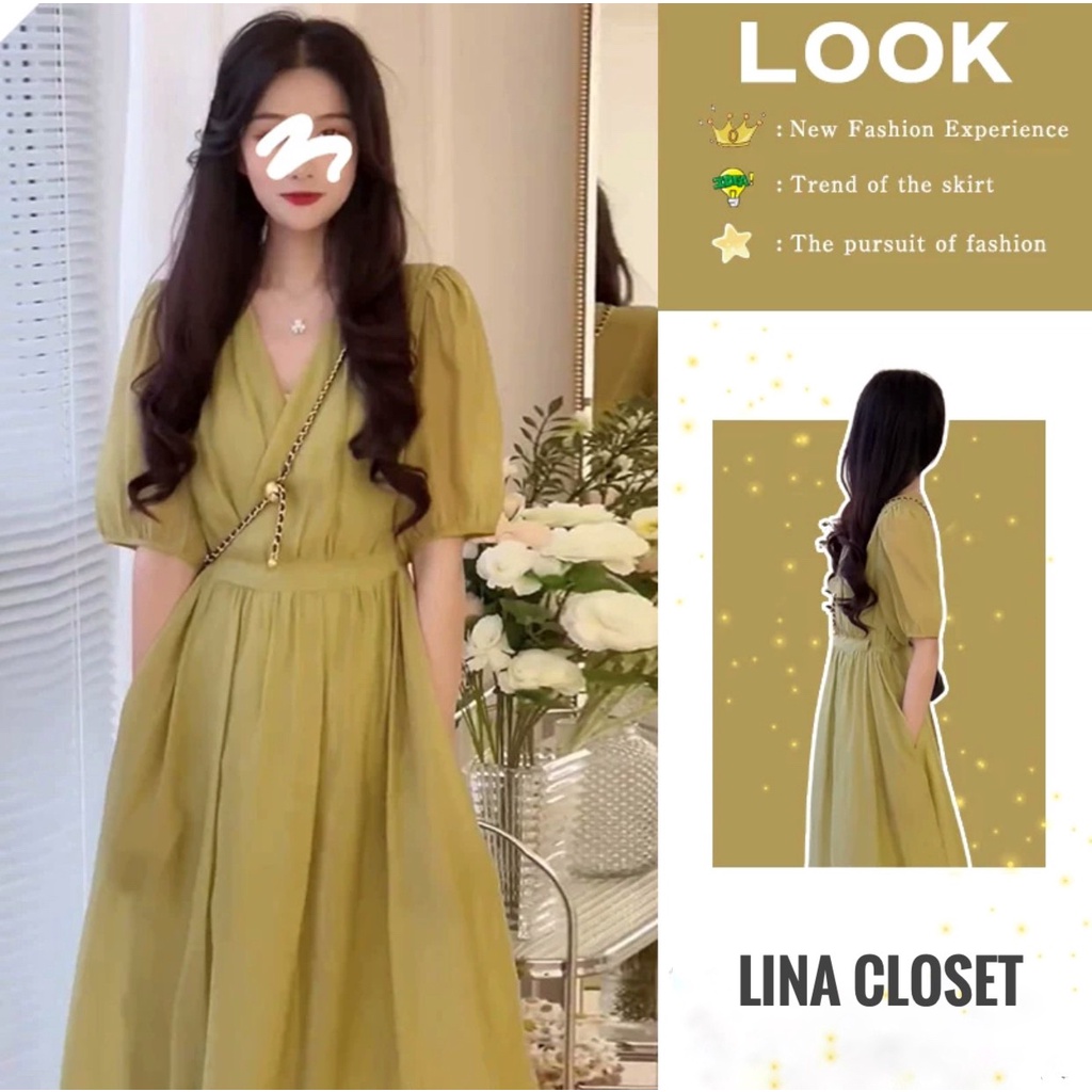 [Ảnh thật/Video] Váy maxi đũi xước tay bồng cổ V thắt nơ eo - Đầm tay bồng rút dây eo dáng dài 2 lớp