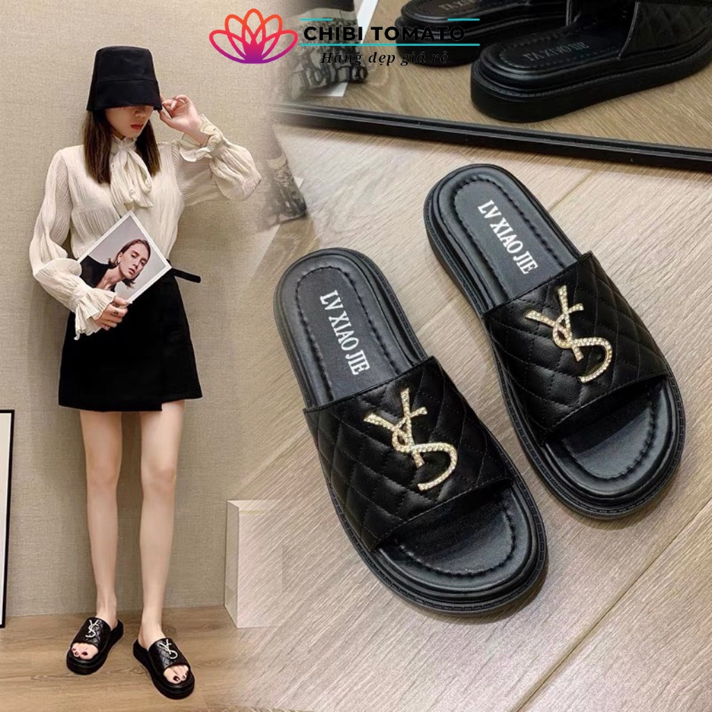 Dép lê nữ bánh mỳ đế xuồng đẹp kiểu dáng thời trang channel YSL adidas balenciaga cao 3,5cm