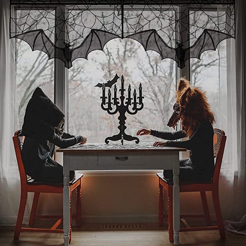 Rèm Cửa Họa Tiết Mạng Nhện Màu Đen Trang Trí Halloween