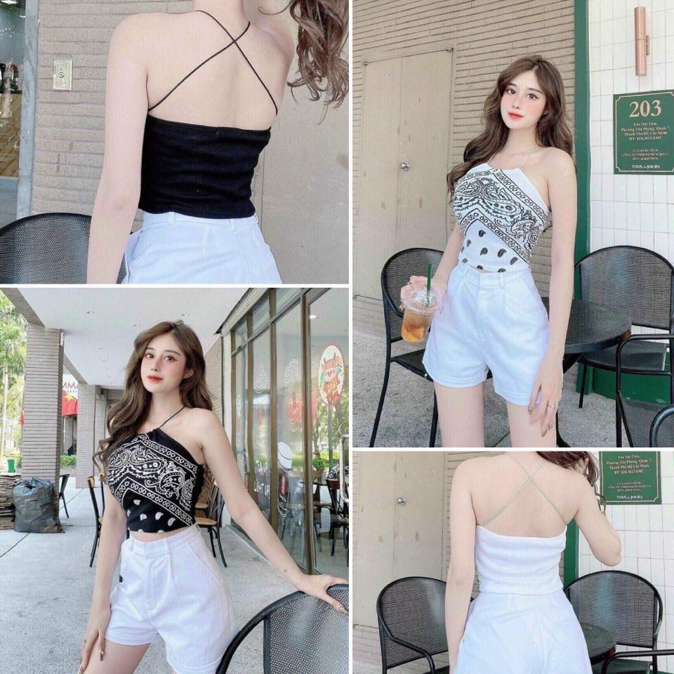 [CHEAPY] Áo croptop thổ cẩm siêu xinh - Áo croptop nữ freesize ôm body đan dây lưng chất thun co giãn sexy hot trend