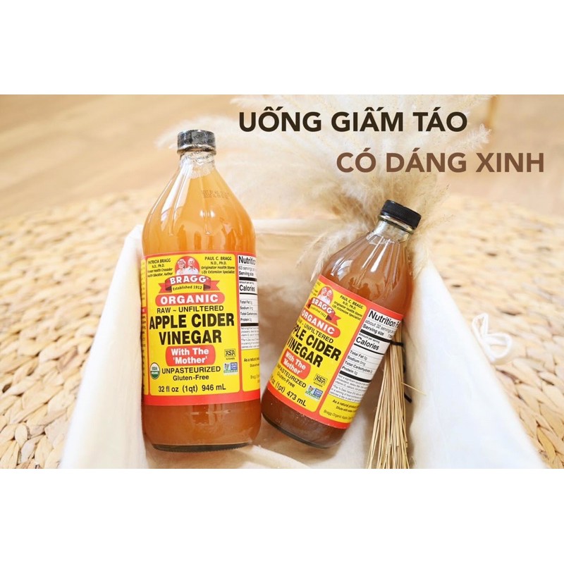 Giấm táo hữu cơ Bragg Mỹ chai 473ml, 946ml