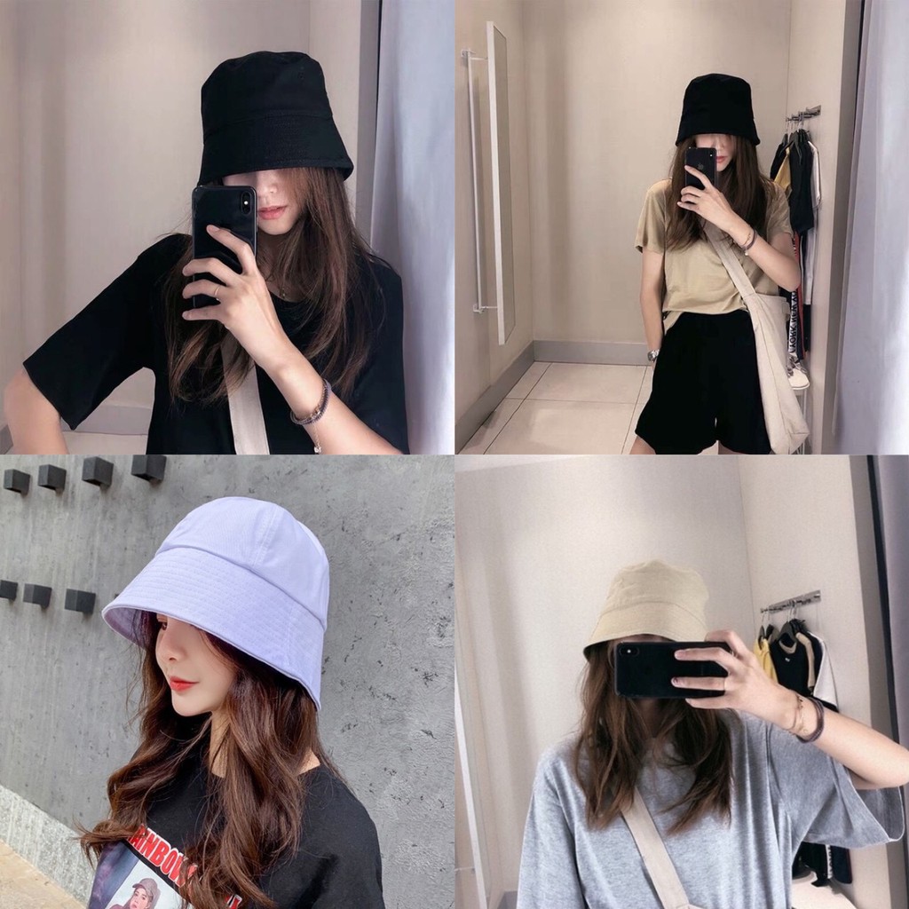 Nón bucket vành cụp mũ trơn nhiều màu phong cách Ulzzang Unisex