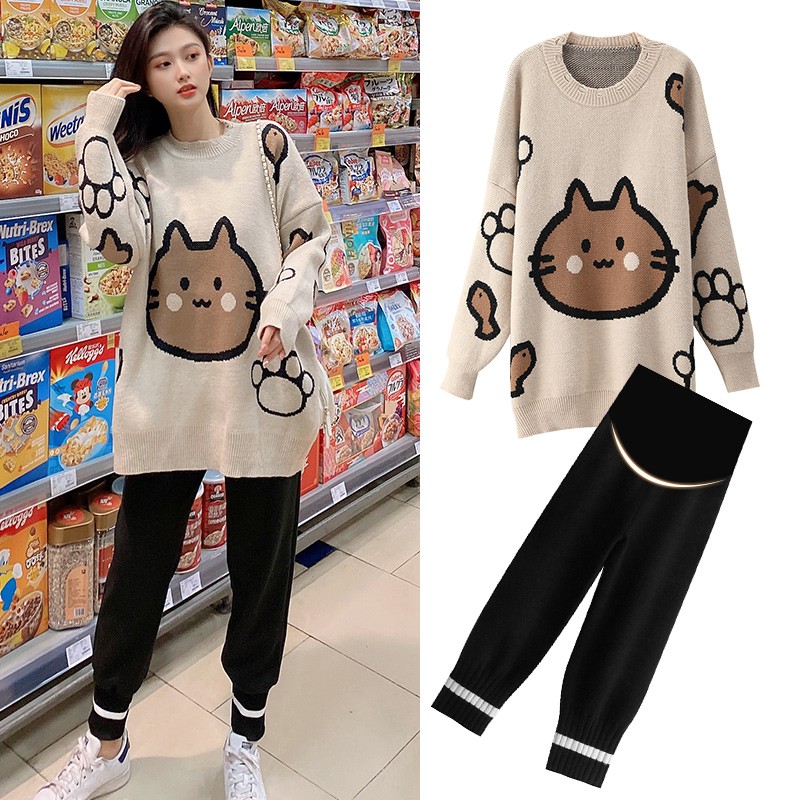 Bộ Đồ Sweater In Hoạt Hình Thời Trang Mùa Đông Cho Mẹ Bầu