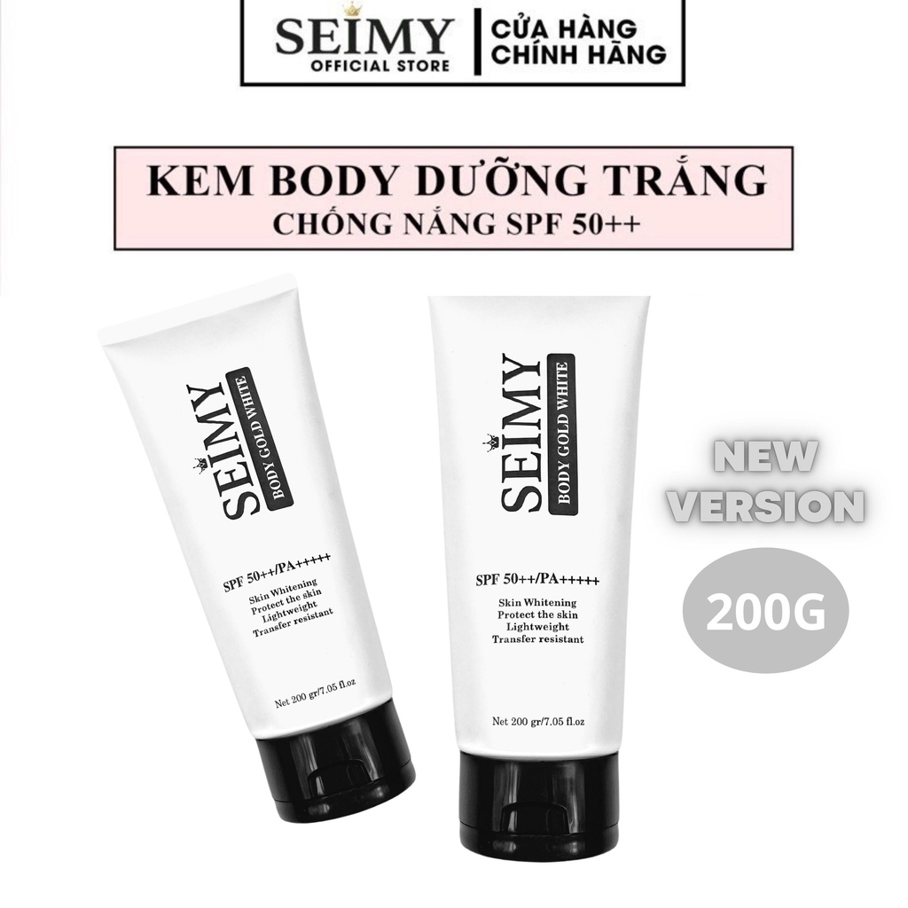 Kem Body Dưỡng trắng chống nắng Seimy - Body Gold White SPF 50+ bật tông dưỡng da, dưỡng ẩm da và bảo vệ body an toàn