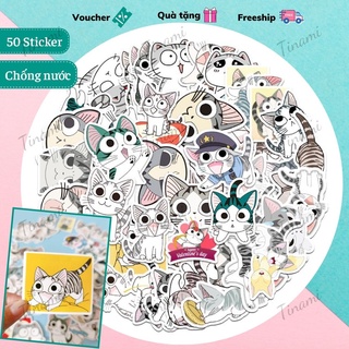 50 Sticker hình dán hoạt hình mèo Chi đáng yêu dán mũ bảo hiểm vali lap top điện thoại xe máy